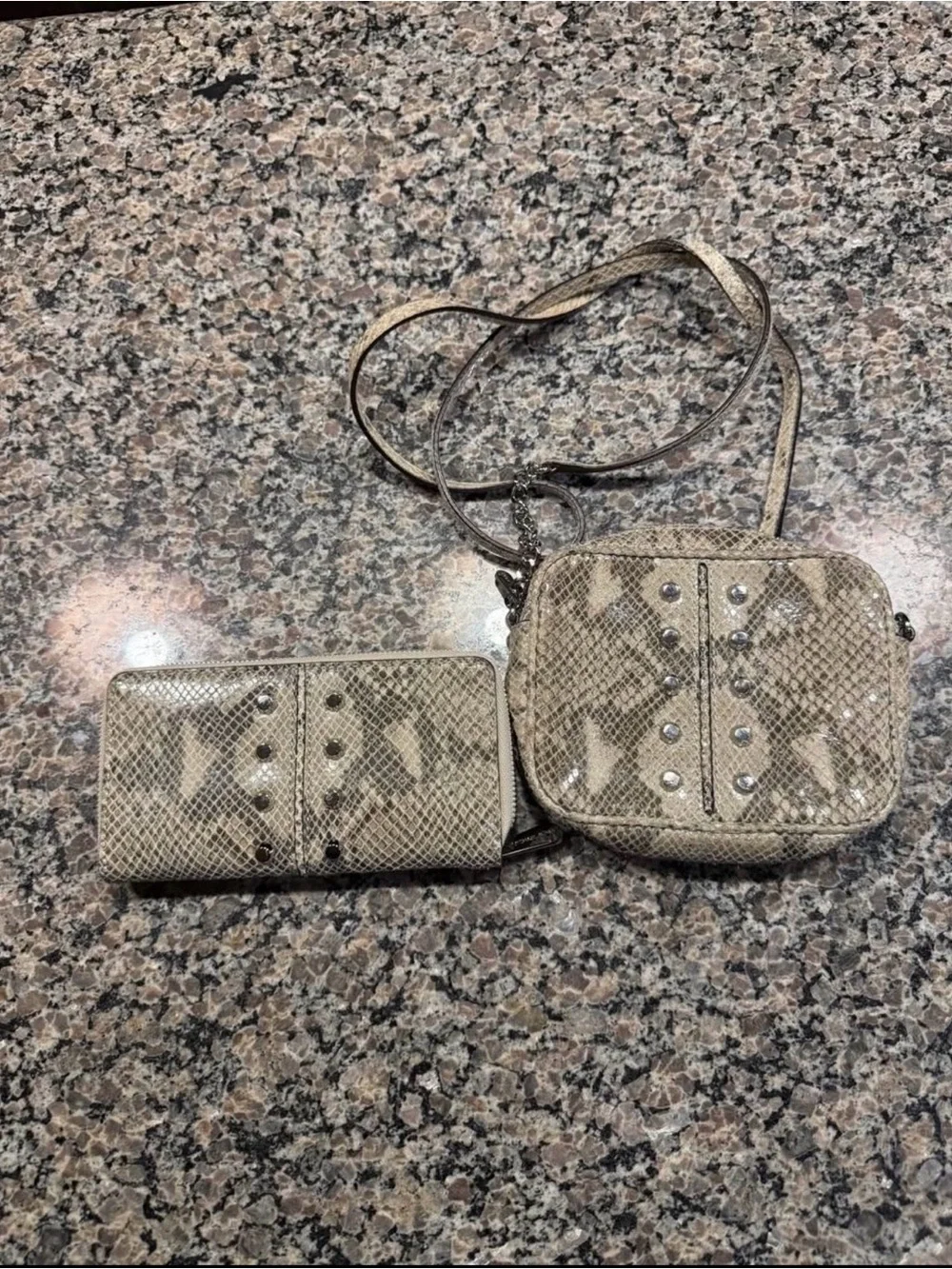 Michael Kors Beige Snake-Print Crossbody with Matching Zip Wallet